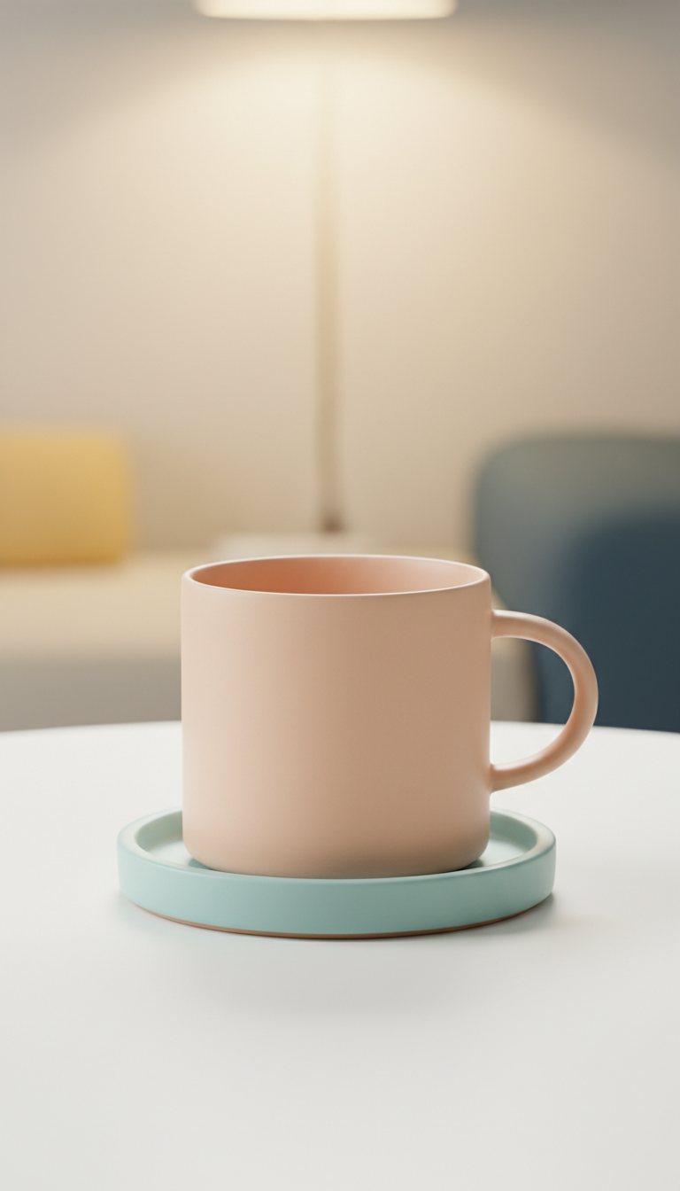 Minimalist ceramic coffee mug set with stackable design